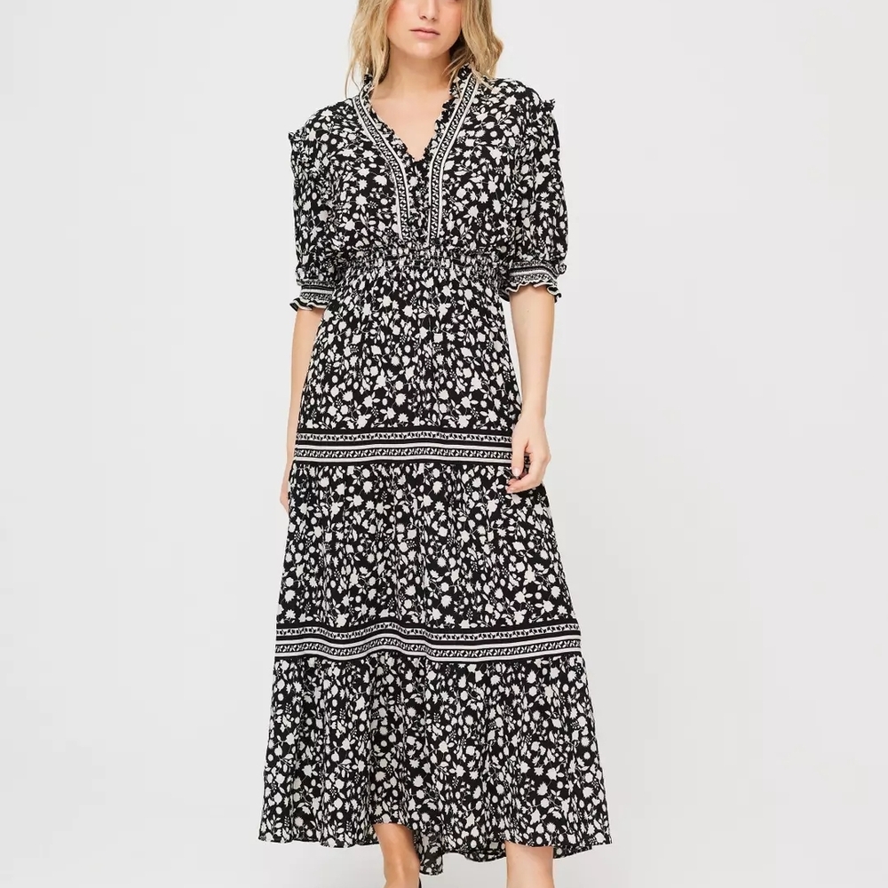 Max Studio Black and White Floral Midi Dress